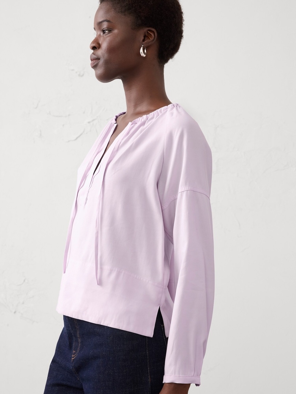 Banana Republic TWILL SHIRRED POPOVER SHIRT -size S - NWT